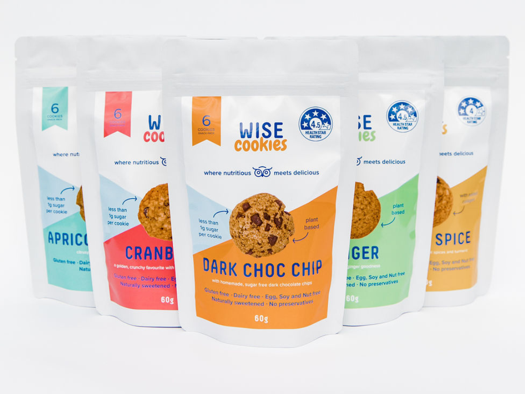 Wisefoods | Health Star rated Wise Cookies soft plastics recyclable snack pack - five flavour line up 