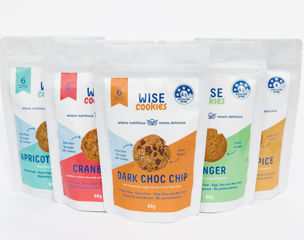 Wisefoods | Health Star rated Wise Cookies soft plastics recyclable snack pack - five flavour line up 