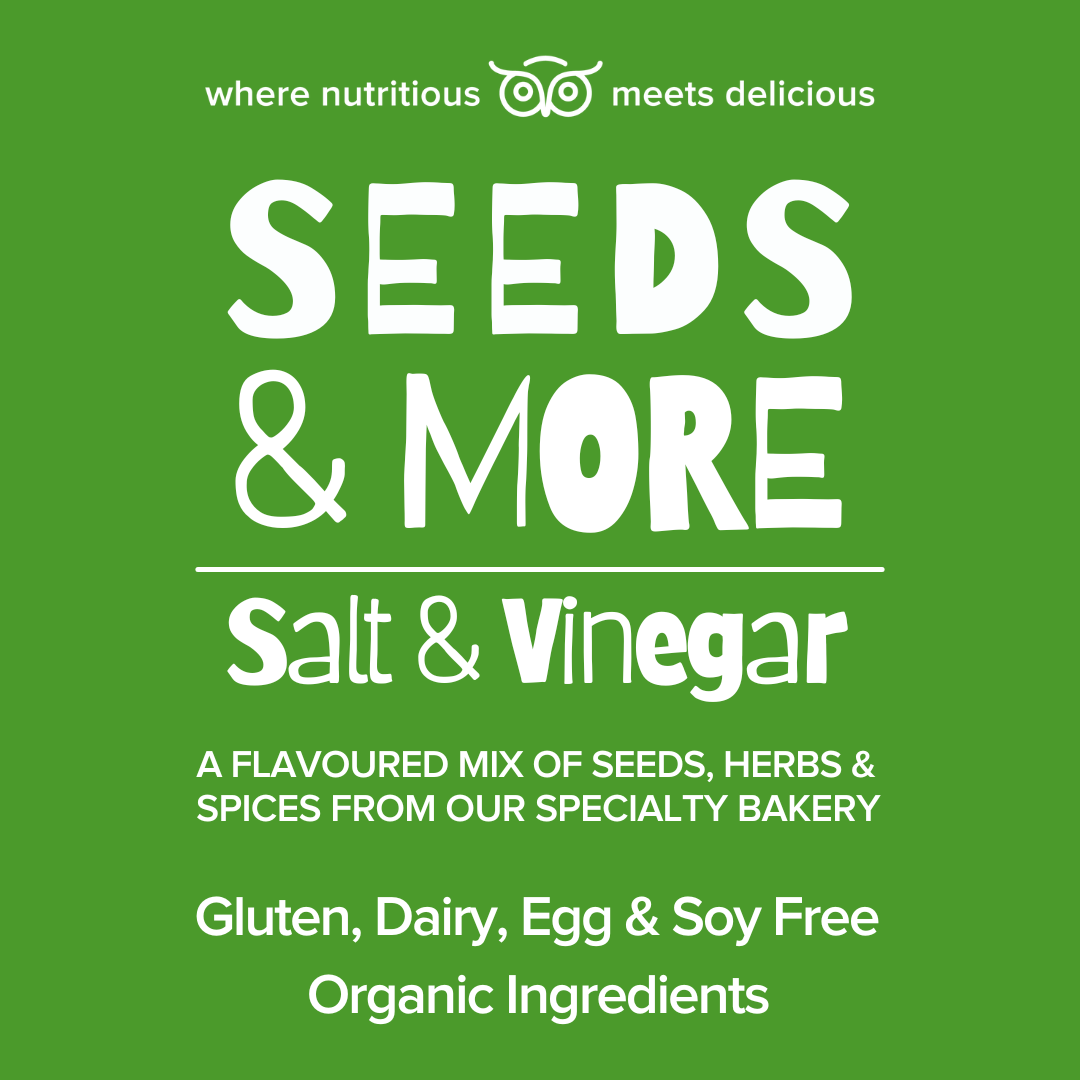 Wisefoods | Seeds & More - Salt & Vinegar - 125g Jar with seed mix sprinkled in the foreground
